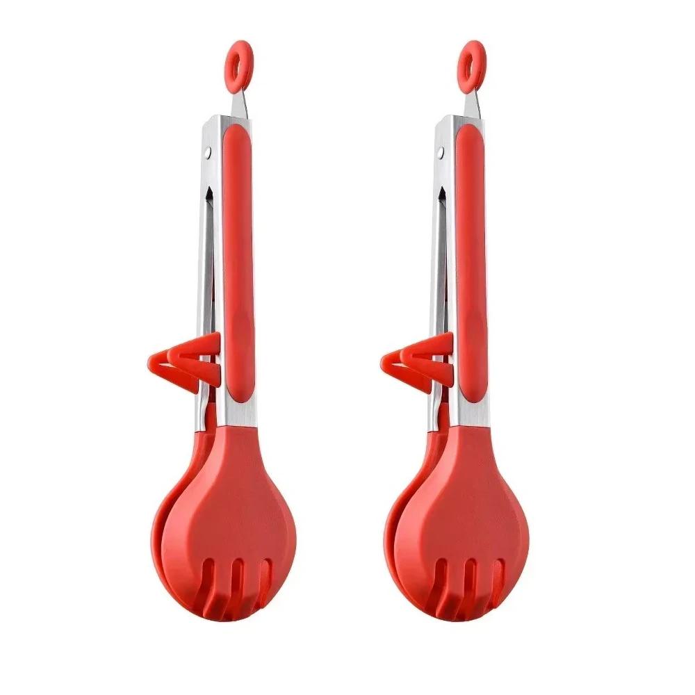 Silicone Food Tong Stainless Steel Kitchen Tongs Silicone Non-slip Cooking Clip Clamp BBQ Salad Tools Kitchen Accessories