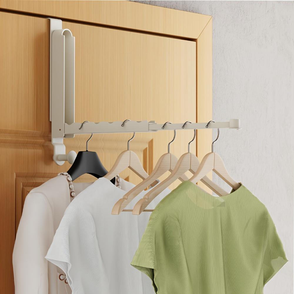 Space-Saving Folding Clothes Rack - Heavy Duty Aluminum Alloy, Over-the-Door Hanger with Retractable Rod for Easy Storage & Organization