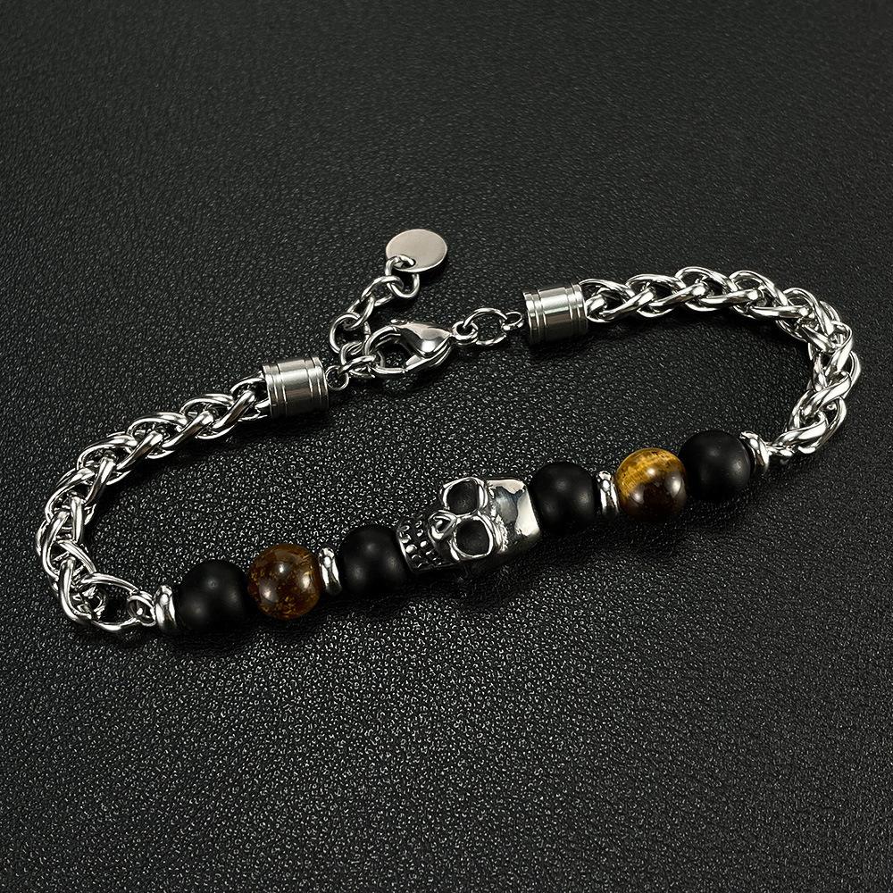 Eye of the tiger Beads Bracelet Hip-hop Skeleton Stone Bracelets Bulk Vintage Hand Accessories for Man ALN25123005