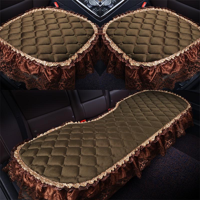 Uniwersalna antypoślizgowa pluszowa poduszka na fotel samochodowy z koronkowym wykończeniem na jesień i zimę
