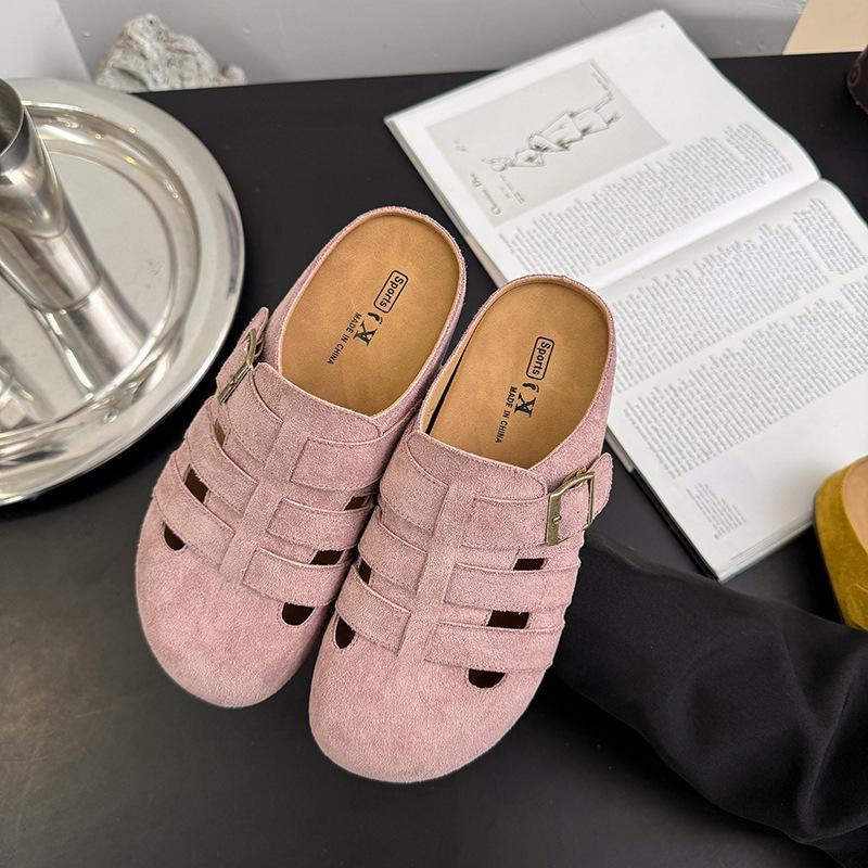 Boken Hausschuhe mit dickem Boden für Damen-Oberbekleidung 2025 Frühling neue weichsohlige neue Baotou Halbschuhe Retro-Hausschuhe trendig