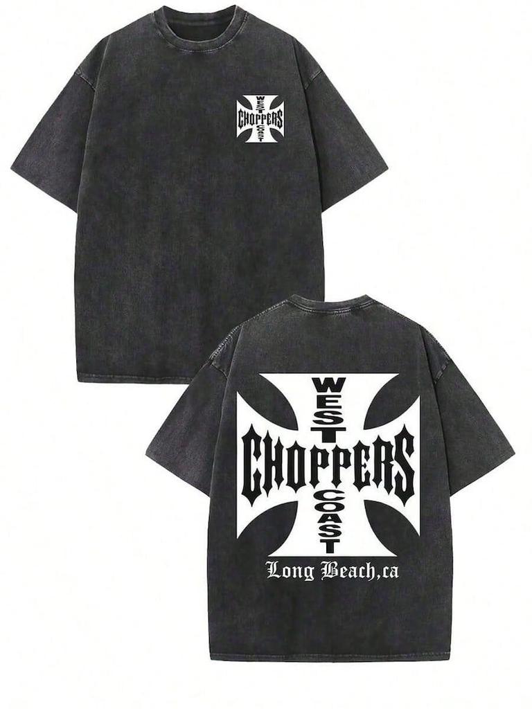 Vintage West Coast Choppers Shirt Schwarz 230g Schweres DTG-Druck Säurewasch T-Shirt