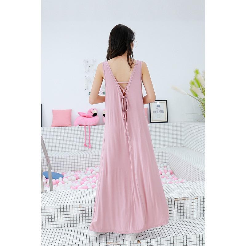 Καλοκαιρινή Γυναικεία Νυχτικιά Στρογγυλή Λαιμόκοψη Σέξι Κοίλη Δέσιμο Μακρύ Φαρδύ Μεγάλο Μέγεθος Μοντάλ Φόρεμα