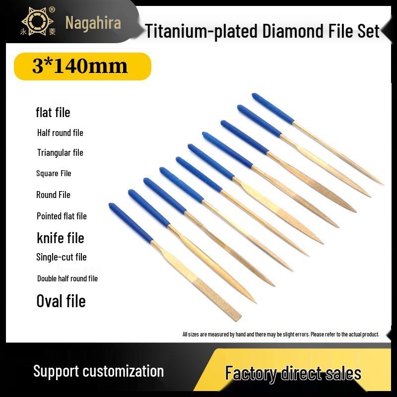 Yongling Gold-Plated Titanium Diamond File Set: Wear-Resistant Grinding & Polishing Tool.