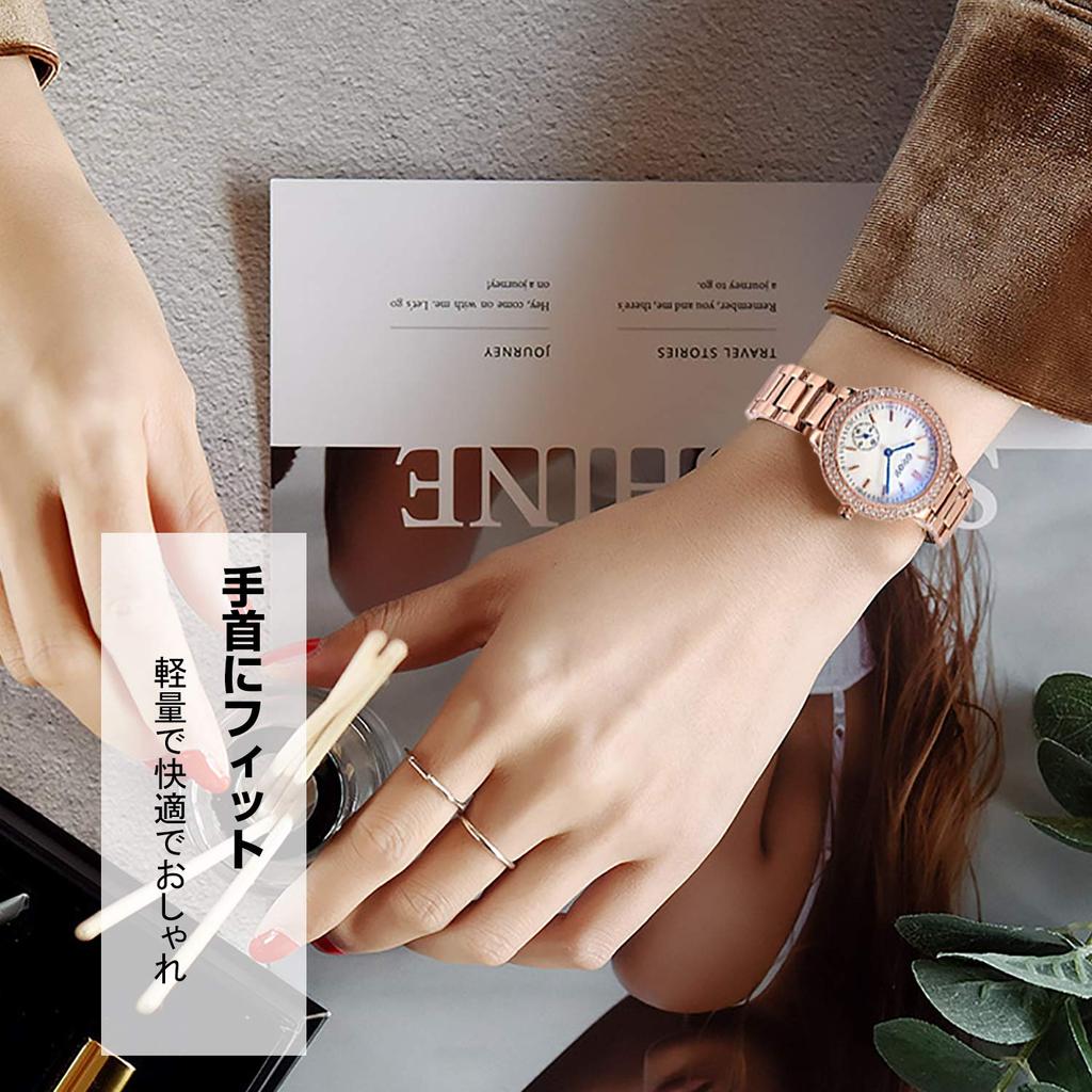 RORIOS Watch Fashion Water Made In Diamond Sparkling Quartz Steel Cute and Perfect for Commuting or White Women's Watch, Resistant, Japan, Dial,