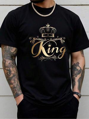 Men's Clothing King Crown Printed Black Tshirt, Graphic Tee, Summer Tops, Shirt, Unisex Casual Crew Neck Tshirt, Plus Size