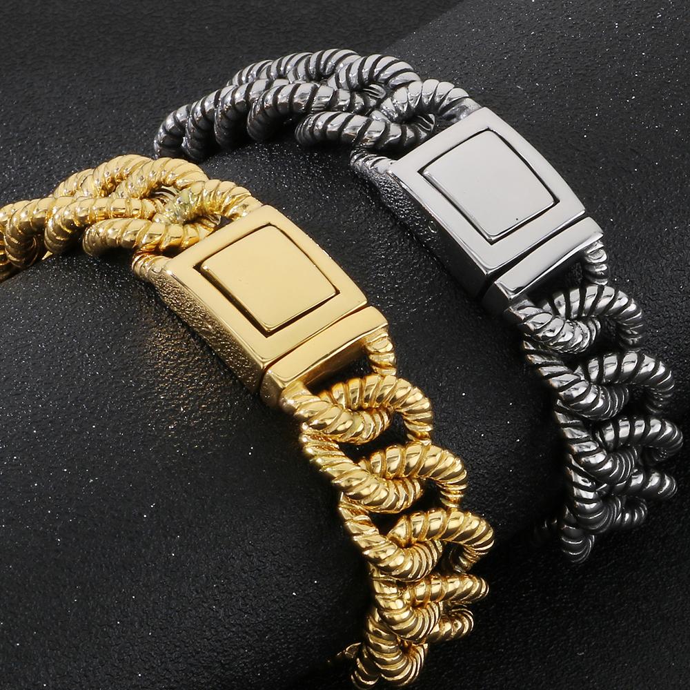 Vintage 316L Stainless Steel 19MM Width Twist Chain Bracelet for Men Men's Bracelets Birthday Jewelry Gifts for Dad Boyfriend