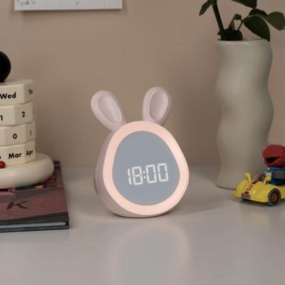 Cartoon Rabbit Alarm Clock Volume Brightness Adjustable Rechargeable Large Display Desktop Digital Clock Bunny Night Light Children Students Gift