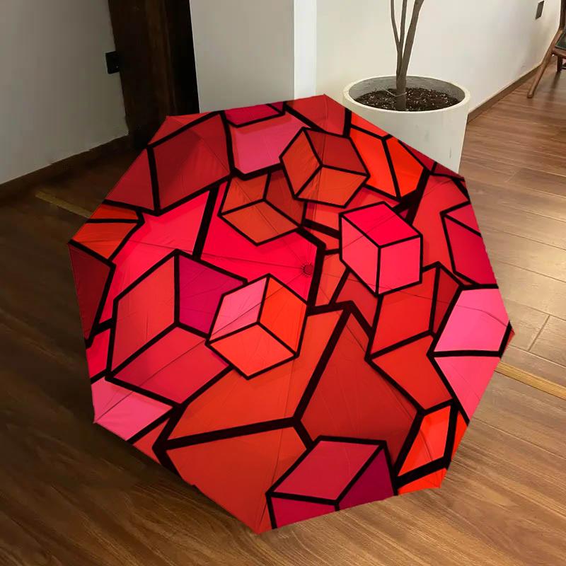 

1pc Geometric Design Automatic Folding Umbrella, Portable Collapsible Design, 8-Rib Iron Frame, Outdoor Accessory yy250905104