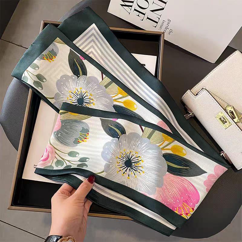 Luxury Design Silk Skinny Scarf For Women Fashion Hair Bands Neckerchief Soft Satin Lady Hands Bag Ribbon Neck Tie Scarf Female