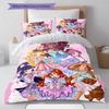 WonderfulPrecur,Winx Club Pattern Bedding,Quilt Set Quilt Cover Pillowcase Home Birthday Gift (1 * Duvet Cover + 2 * Pillowcase, Without Core)