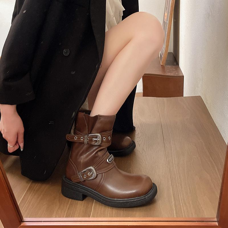 Thick-soled brown Maillard boots women's new summer Martin boots western cowboy knight short boots