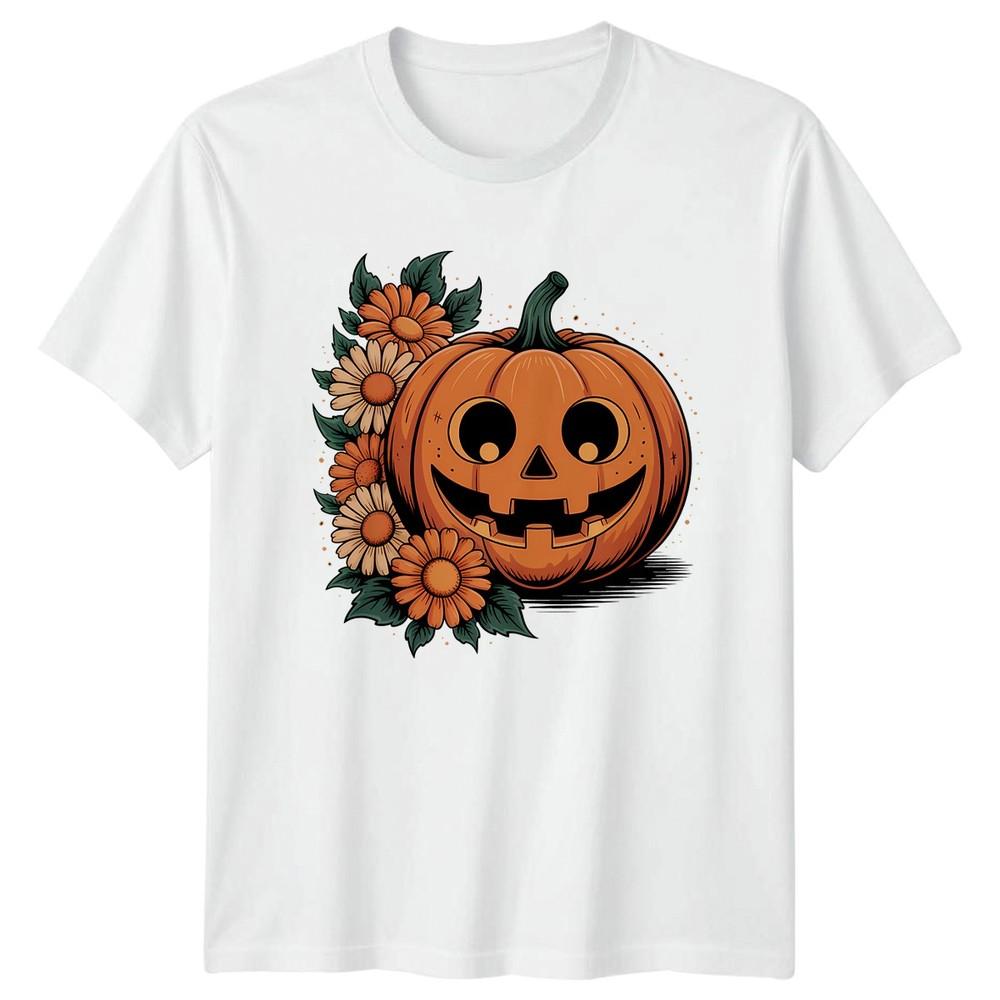 Smiling Jack O Lantern TShirt Floral Halloween Autumn Gift For Him And Her S