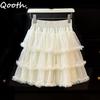 Women Solid Color 3-Layer Tulle Cake Skirt  Ruffled Hem Elastic Waist Casual Mini Skirts QT2623