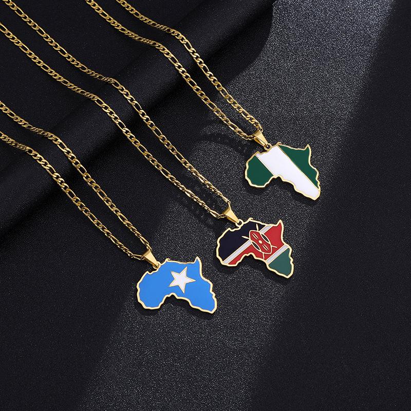 Africká mapa Hip-Hop nerezový náhrdelník: Nigérie, Somálsko, Angola Design