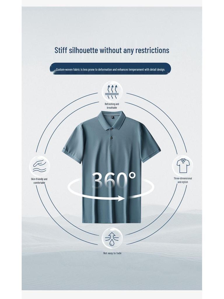 Men's Solid Color 100% Cotton Polo - Short-Sleeve, Summer Casual Lapel Top for Middle Age