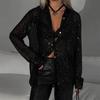 Spring Solid Long Sleeve Sequin Casual Shirts Women Fashion Street Turn Down Collar Loose Women's Blouses Summer Tops Elegant Button Up Shirt 26491