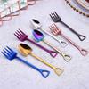 Soup Coffee Long Handle Multi-color Spoon Fork Stainless Steel Ice Cream Shovel Shape