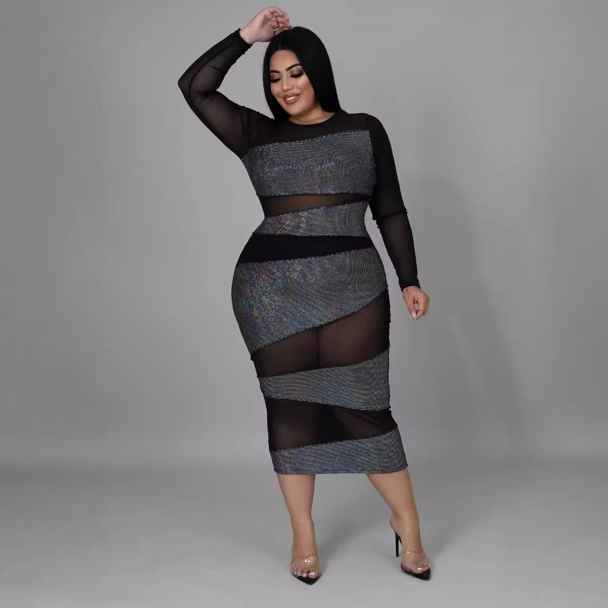 

Женское прозрачное платье с длинным рукавом больших размеров 5XL чёрный