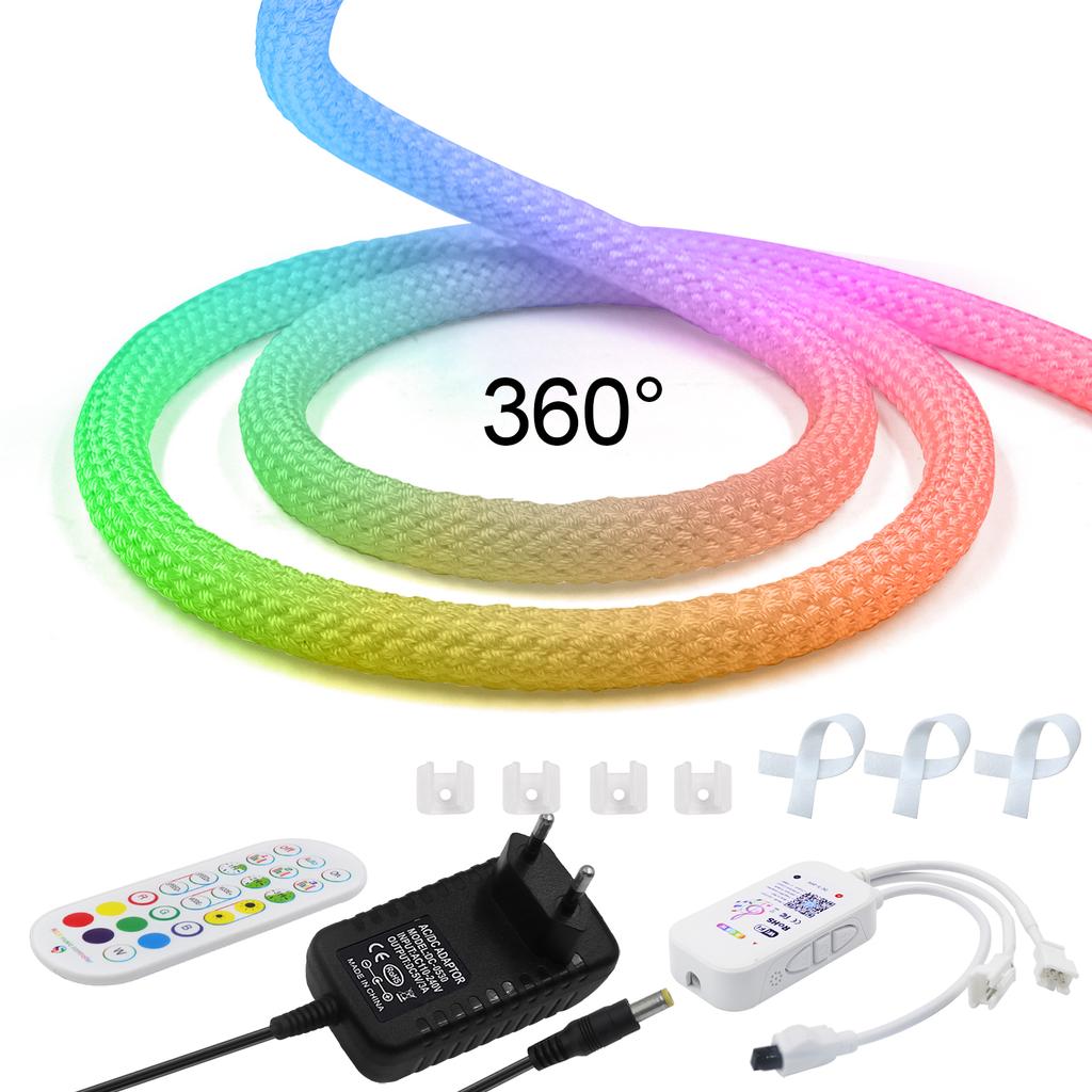 5V WS2812B RGB Neon Light 360 Degree Round Reticulate LED Strip WIFI Bluetooth APP Control Addressable Flexible Silicone IP67