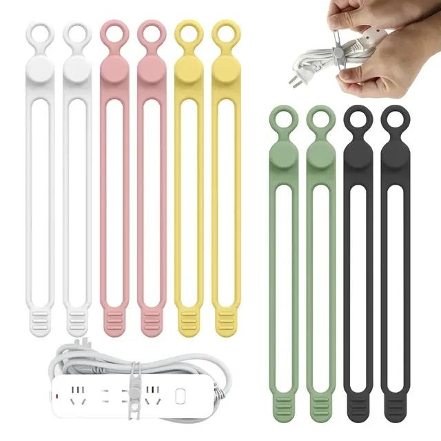 24Pcs Silicone Cable Ties for Bundling Earphone, Phone Charger, Computer Cords, Reusable Cord Organizer Cable Management 6 Color