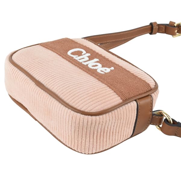 Chloe Cotton Corduroy Shoulder Bag with Pale Kids' Logo, C20273, Pink. [Brand Name] [Used]
