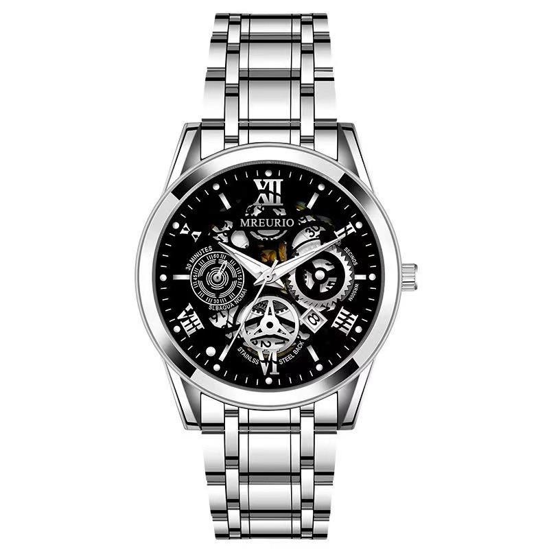 

Stylish Mens Skeleton Watch With Calendar And Quartz Movement For Business And Casual Wear Black Silver