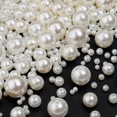 10-1000pcs Beige ABS Imitation Pearl Beads Multisize Round Loose Beads With Hole For Jewelry Making DIY Bracelets Accessories