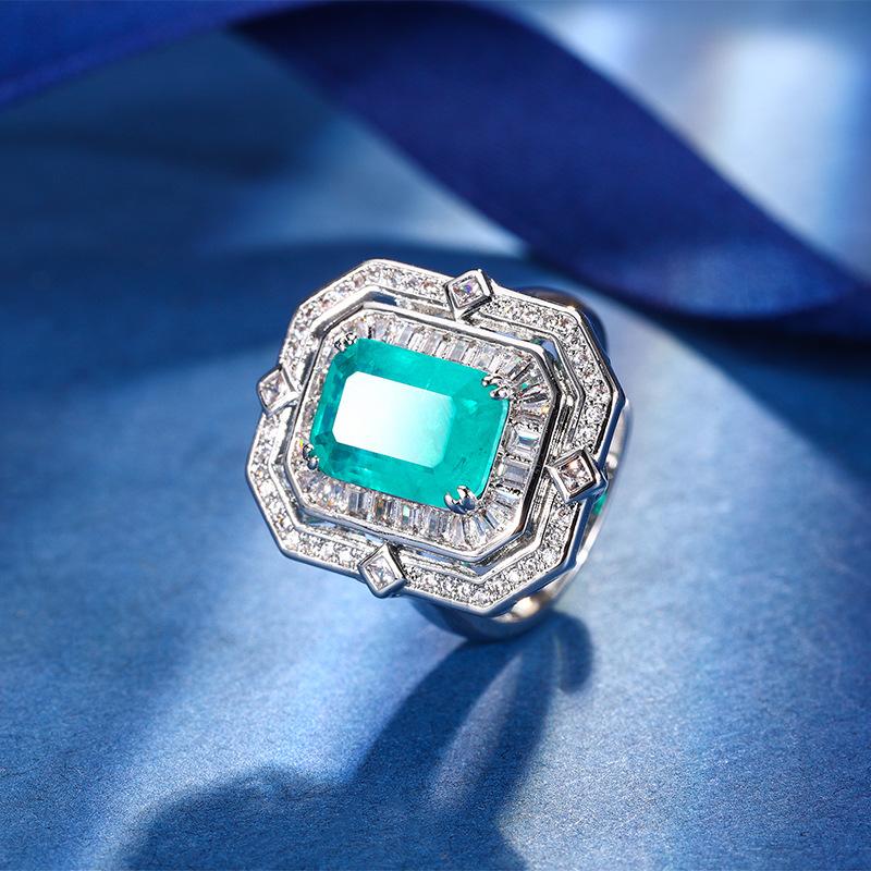 

Jewelry Copper Bottom Gold-Plated Simulation Color Treasure Corundum Square Diamond Temperament Ring Set Female 8 * 12