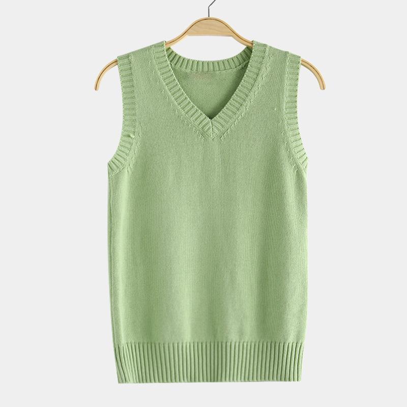 Gilet a V da Donna Maglia Moda Sottile Monocolore Casual Capo Esterno Lavorato a Maglia Senza Maniche Caldo Pullover Stile Preppy Semplice Canotta