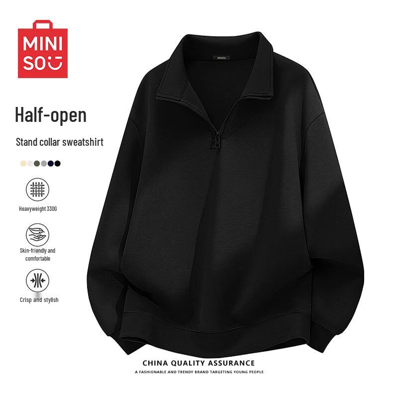 MINISO Men's Half-Zip Stand Collar Oversize Pullover Sweatshirt