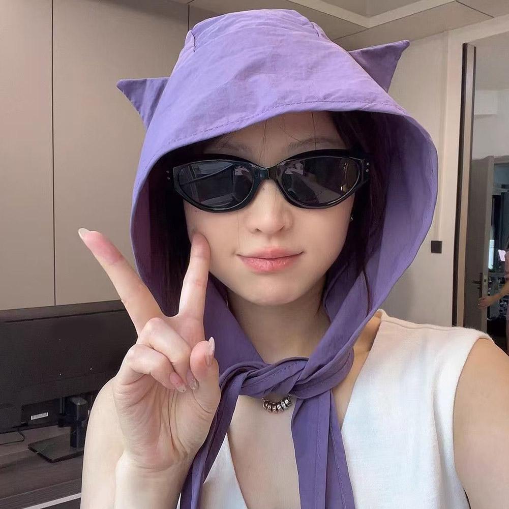 Cute Little Devil Ears Straps Headscarf Hats For Women Spring Casual Versatile Thin Cap and Qui L7Y0