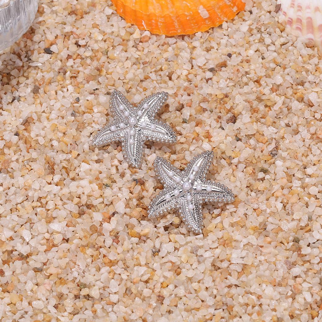 Exaggerated holiday style inlaid pearl starfish earrings beach style marine animal earrings