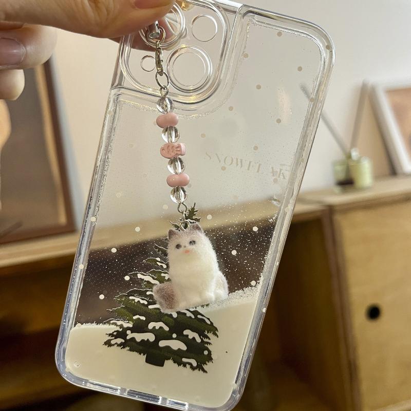 Portachiavi Ciondolo Gatto Floccato Creativo Carino Catena per Cellulare a Cartoni Animati Accessori Ciondolo Decorazione Zaino Regali