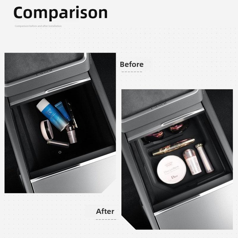for Tesla New Model Y Juniper 2025 Center Console Storage Organizer Box Armrest Box Bottom Tray Cup Holder interior Accessories kdf3
