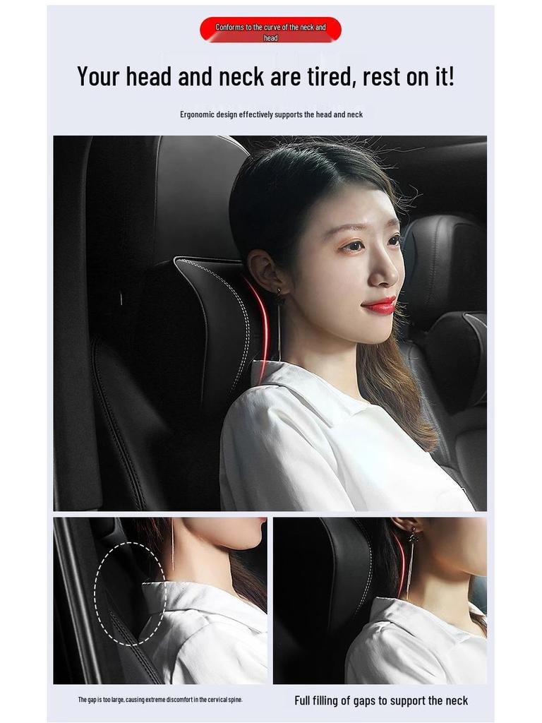 Genuine Leather Car Interior Set: Headrest & Lumbar Support Cushion
