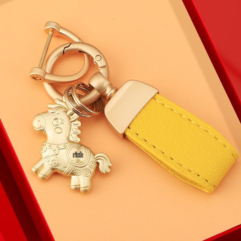 2026 Zodiac Year Luxury Leather Car Keychain Pendant