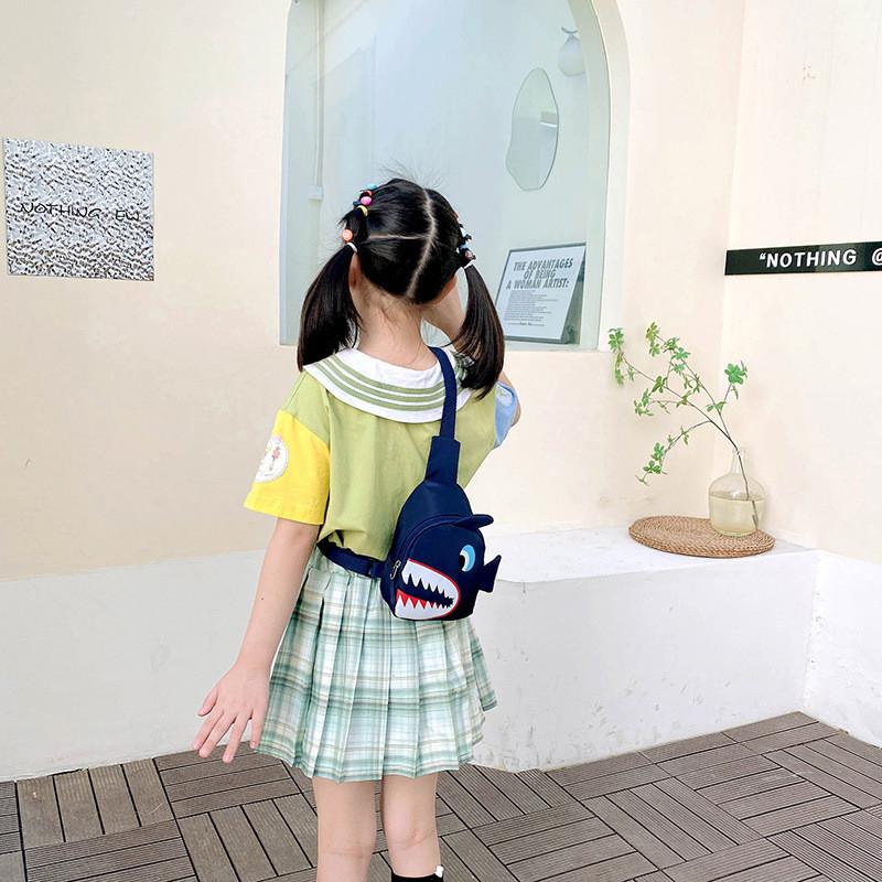 Adorable Cartoon Shark Crossbody Bag For Kids Lightweight Durable Canvas Design