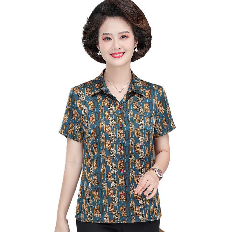 Grandma's Mulberry Silk Short-Sleeve Summer Top for Middle-Aged and Elderly Women