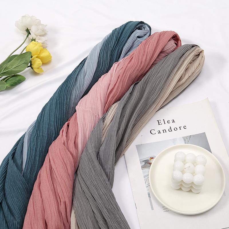 Tie-dyed Pleated Cotton Hijab Scarf Women Muslim Shawls Elastic Headscarf Wraps Islamic Headband Turban Bufandas Bandana Foulard