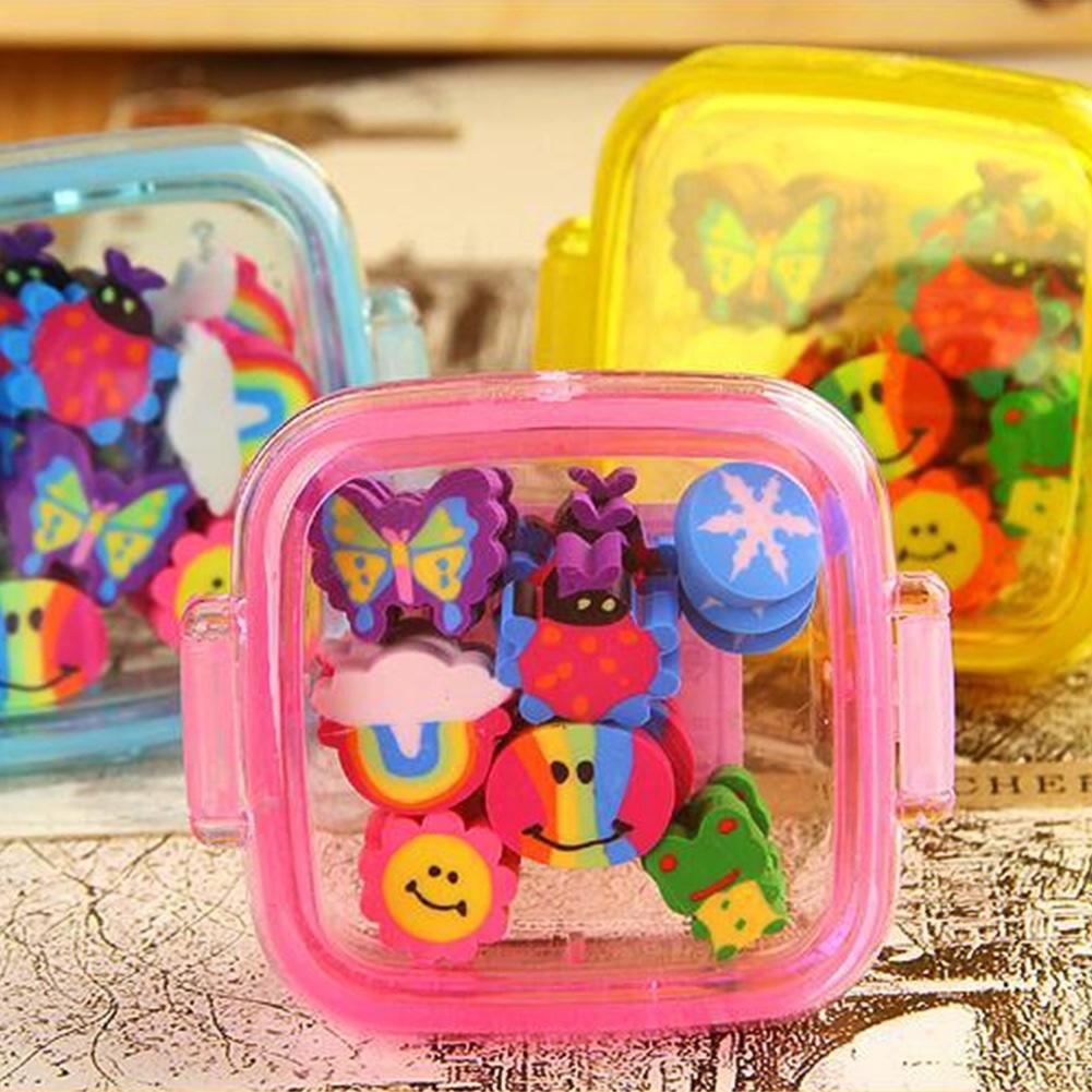 1 Box of Lovely Rubber Eraser Set Stationery Novelty Children Gift Random Color