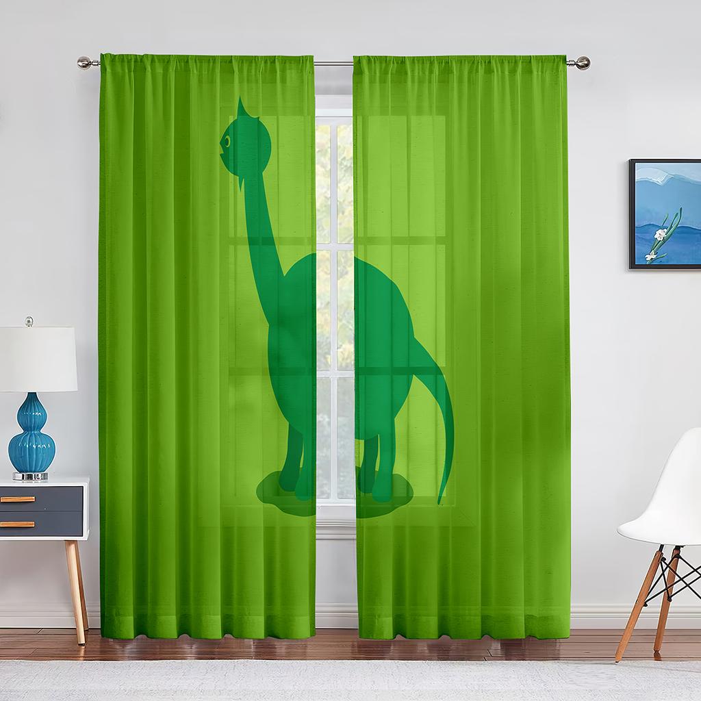 Dinosaurie Tecknad Dino Djur Tyll Skira Fönstergardiner för Vardagsrum Barn Pojkar Sovrum Modern Tyll Voile Gardin Dekoration
