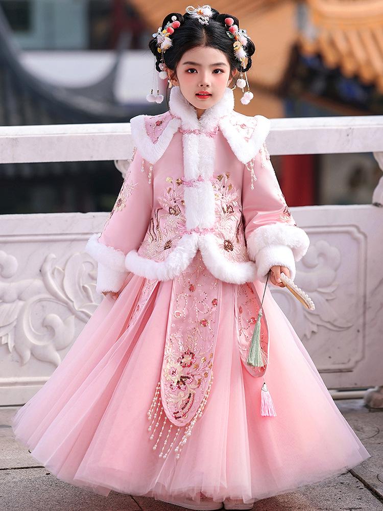 Winter 2025 Girls' Hanfu: New Year's Chinese Tang Suit & Skirt Set