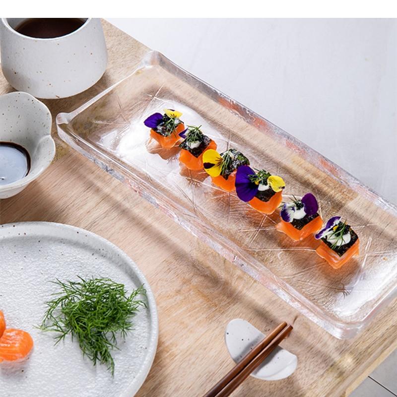 Transparent Glass Plate Japanese Izakaya Sashimi Sushi Afternoon Tea Dessert Cake Kitchen Rectangular Tableware