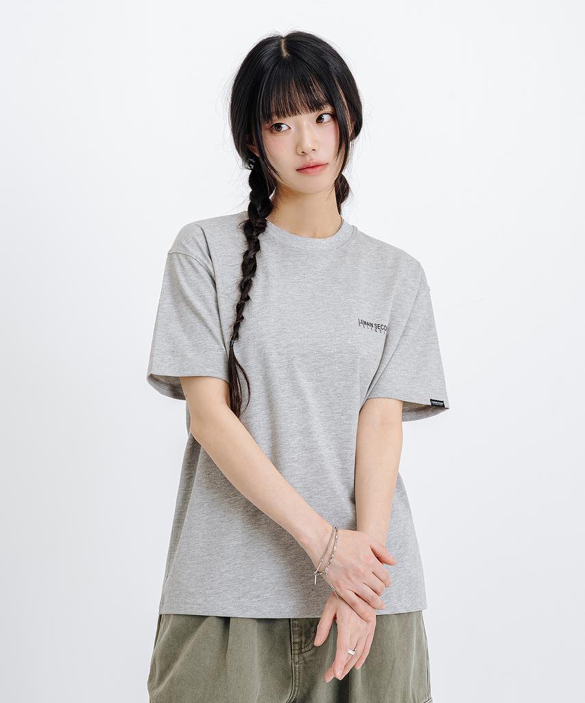 LEMAIN SECOND Basic Logo Print Oversized Short Sleeve T-Shirt [Melange Gray]