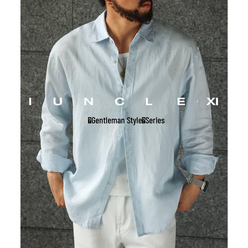 iunclexi Men s 100% Linen Long Sleeve Casual Shirt 2XL