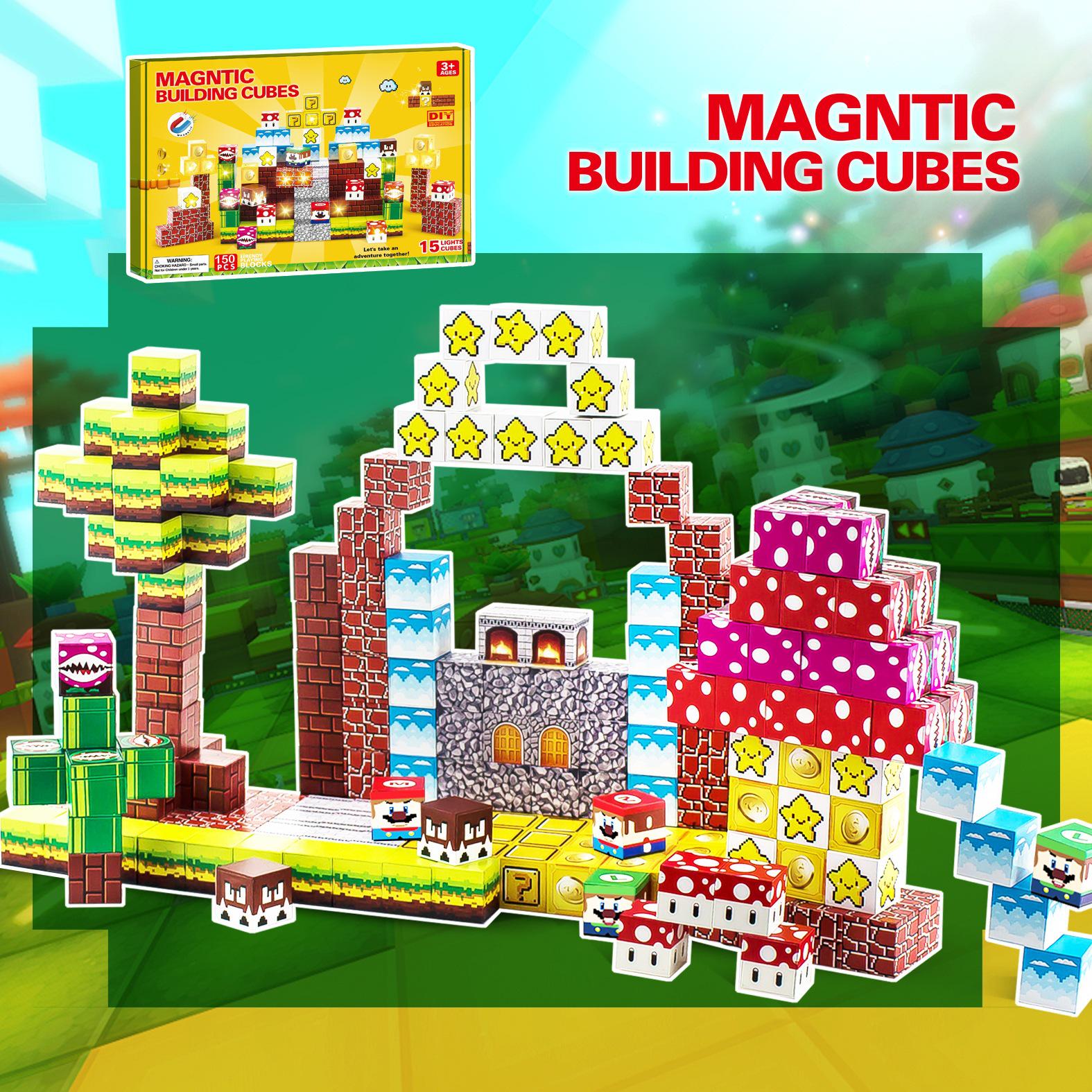 Eco-Friendly Magnetic Building Blocks: Large Particle Educational Puzzle Toy, Creative Pixel Style Scene Assembly Cubes