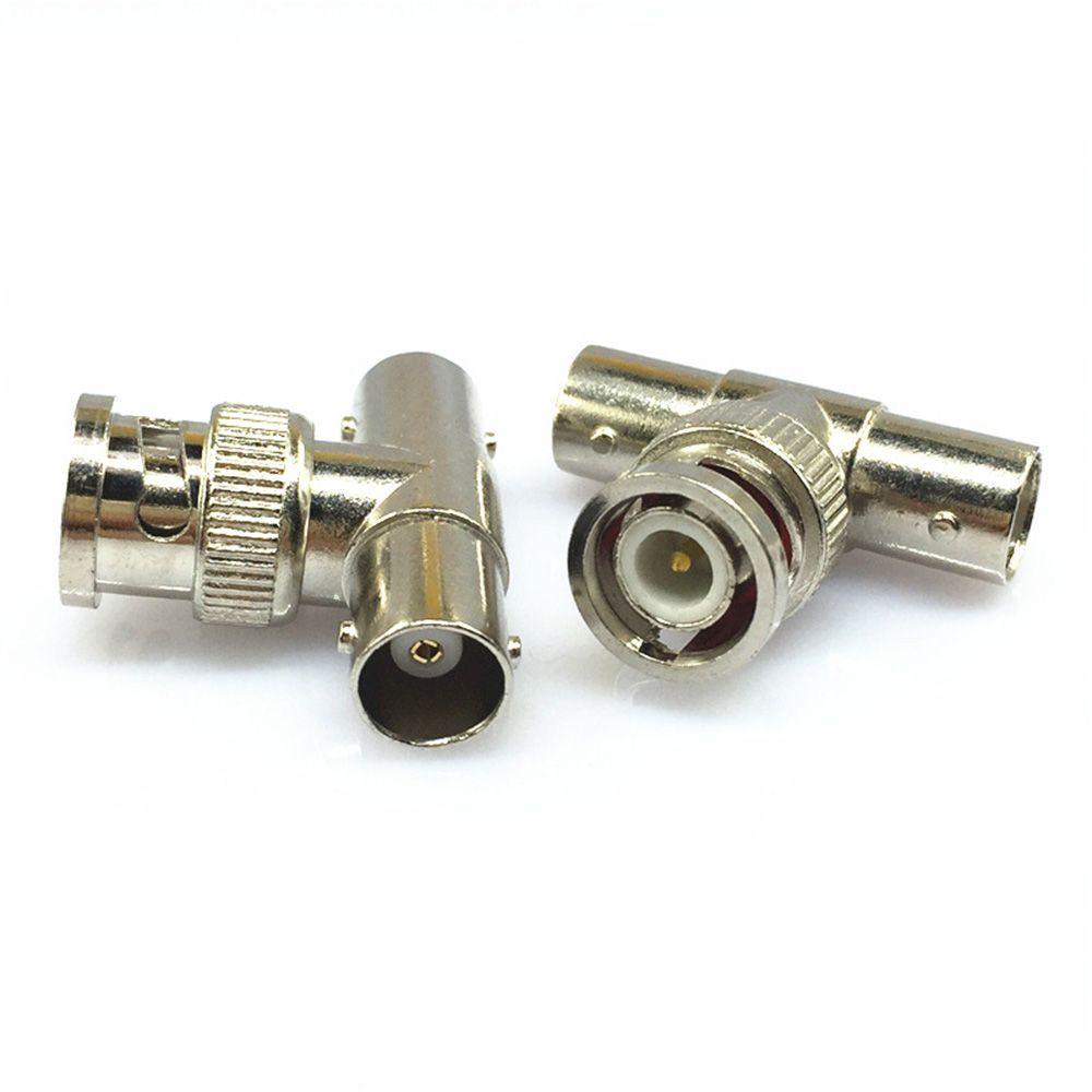 

For CCTV Camera DVR Plug 3 Way 1 Male to 2 Female Conversion Head BNC Connector T Splitter Adapter срібний