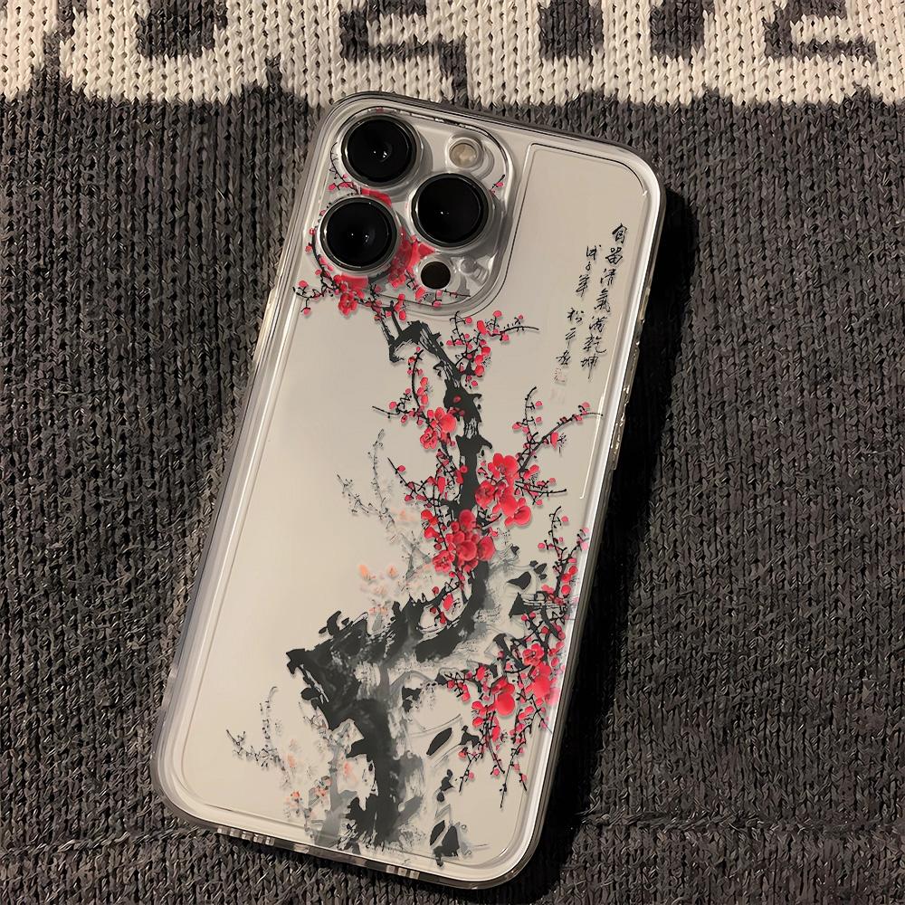 Chinese Ink Plum Blossom Print Phone Case For Samsung Galaxy S10 S20 S21 S22 S23 S24 S25 NOTE 10 20 ULTRA Cover