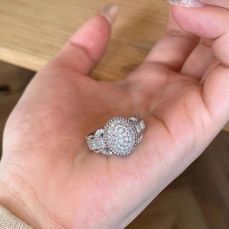 Creative Idea Silver 925 Diamond Studded Sparkling Strap Ring Retro Charms Exquisite Oval Wide Rings for Women Wedding Jewelry